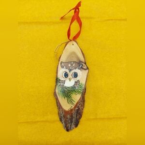 Handmade Vintage Owl Christmas Ornament Wood Wooden Handmade